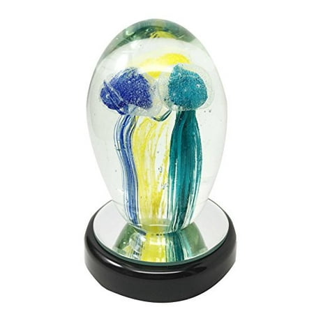 Hand Blown Glass Paperweight - Hand Blown Glass Art Glow In The Dark Tri Colored Jellyfish Paperweight Great Office Decor and Gift