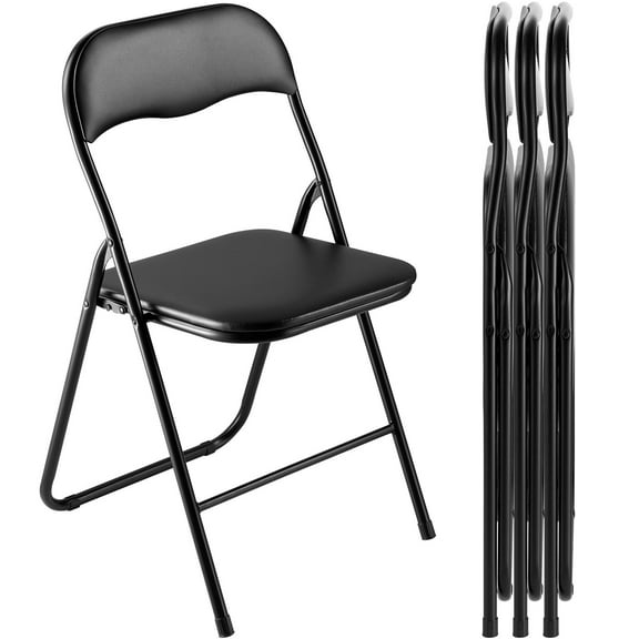 KFFKFF Set of 4 Foldable Leather Chairs with Durable Metal Frame & Cushioned Seat, Portable and Stackable Design for Indoor and Outdoor Use, Ideal for Home, Garden, Events, and Gatherings, Black