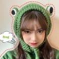 thumbnail image 2 of Gorro de rana Gorro de punto de ganchillo al aire libre Otoño Rana de ojo grande Tejido de invierno Gorro protector de orejas lindas Gorros de punto (verde), 2 of 5
