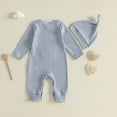 thumbnail image 5 of CAICJ98 Baby Boy Fall Winter Clothes Newborn Dad's Little Dude/Mama's Little Man Matching Outfits Long Sleeve Ribbed Knit Striped Romper Bodysuit with Hat,Size 0-3 Months, 5 of 8