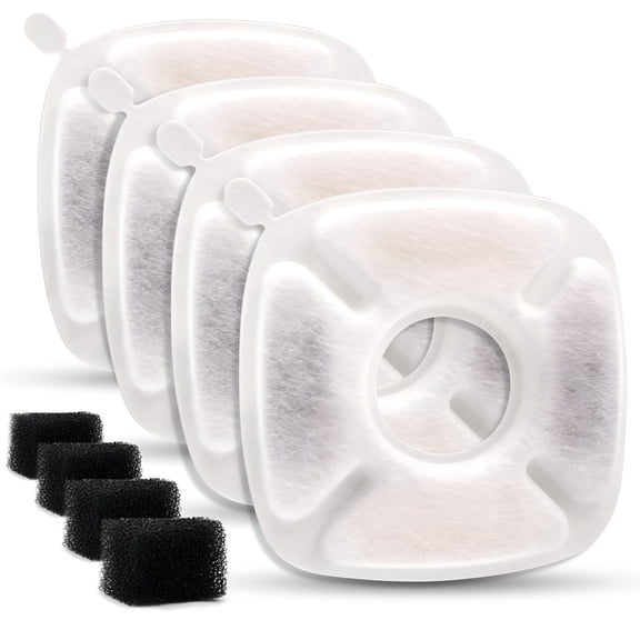 ACDANC 8Pcs Pet Fountain Filters Replacement Compatible with 95Oz/2.8L Dog Water Fountain, Cat Water Fountain Filters (4 Carbon Filters 4 Sponge Filters)