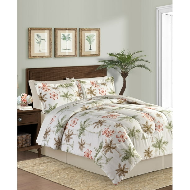 Tropical Palm Trees & Hawaiian Hibiscus Beach King Comforter Set (8