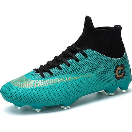 Ruran Men's Soccer Shoes Football Cleats with Lace-Up High-Tops Non-Slip Spikes