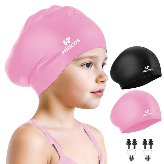 Pack de 2 gorros de natación HIACOS para niños de 3 a 15 años, impermeables en silicona