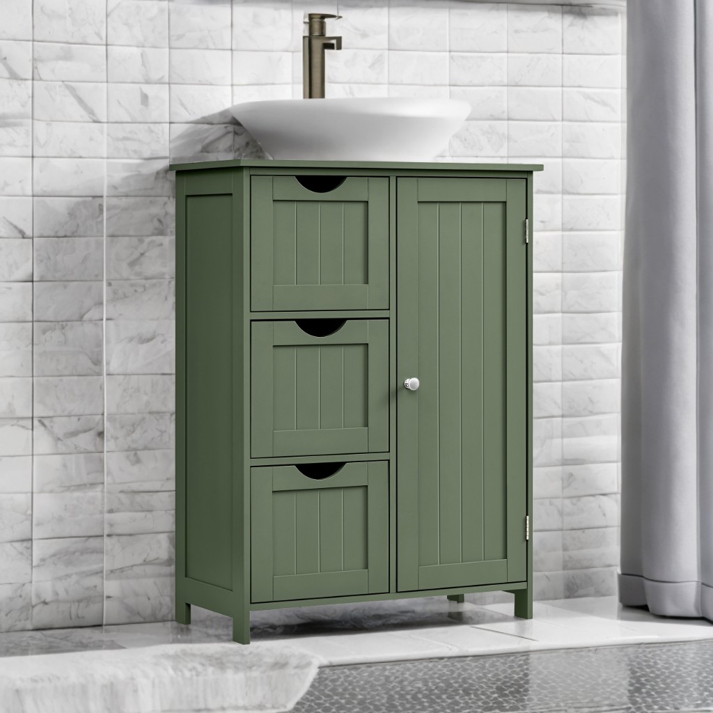 LEDREM Freestanding Storage Cabinet with 3 Drawers & Adjustable Shelf - 11.8x23.6x31.5 Inch Floor Cabinet, Forest Green