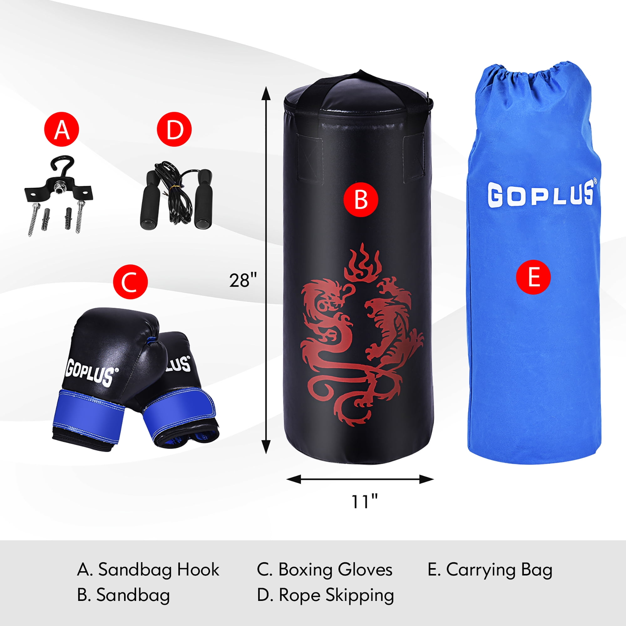 Goplus 40Lbs Filled Punching Boxing Suit w/Sandbag Gloves Rucksack Hook Jump Rope