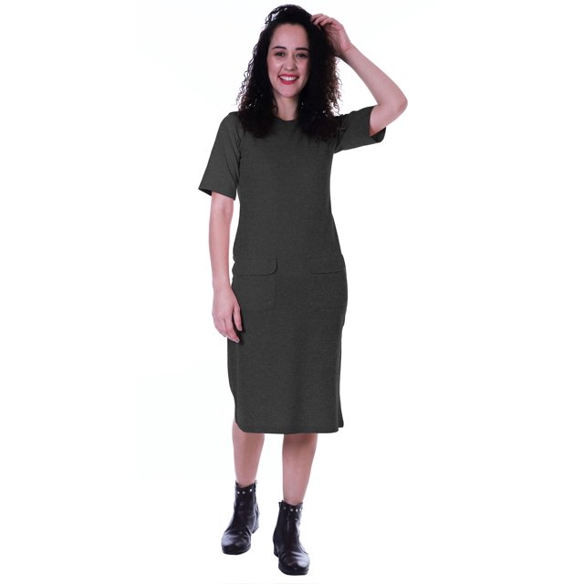 Moomaya Robe Droite à Manches Courtes pour Femmes, Unie, Décontractée, Coupe Ample, avec Poches