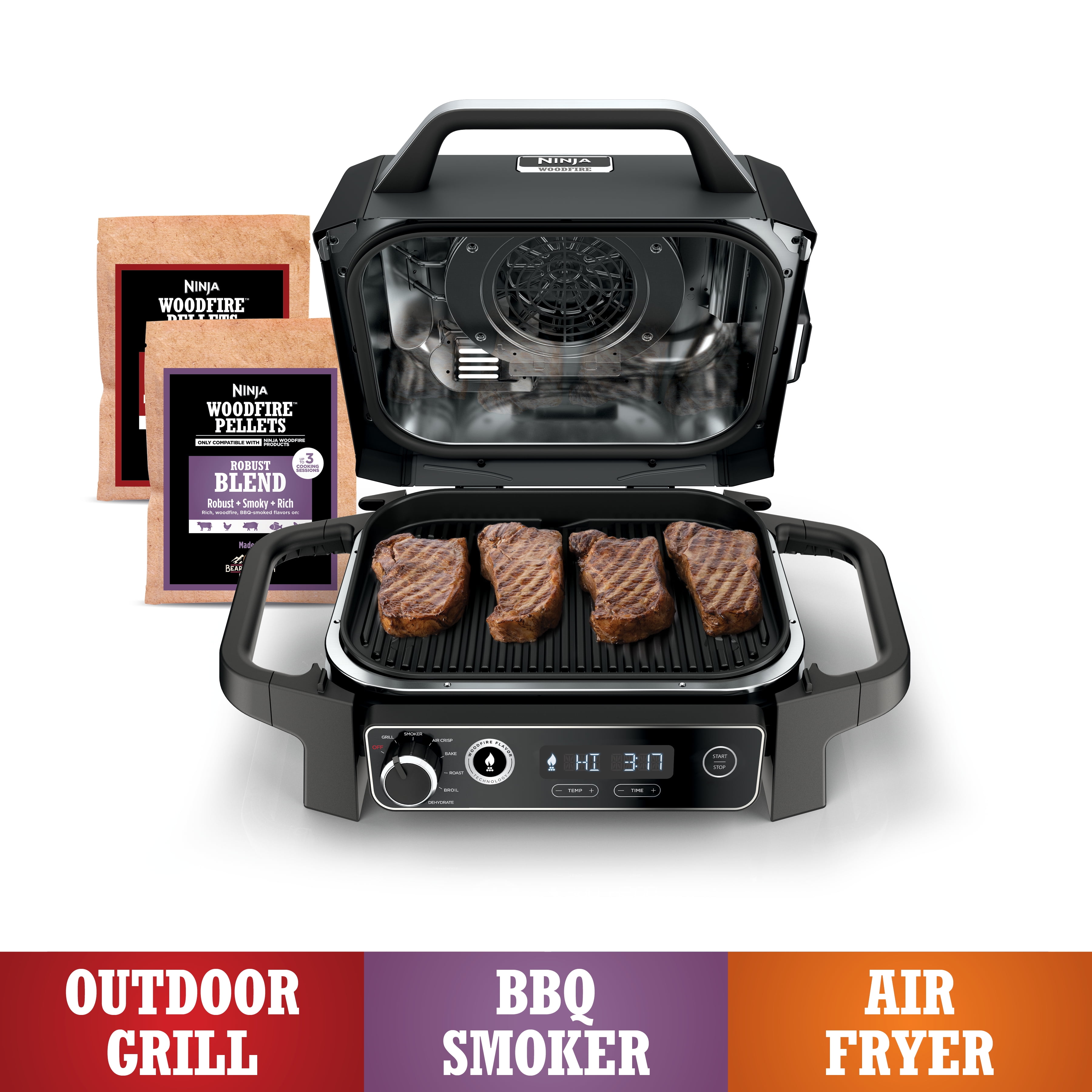 Ninja Woodfire 7-in-1 Outdoor Grill, Master Grill, BBQ Smoker, & Outdoor Airfryer with Woodfire Technology, OG701