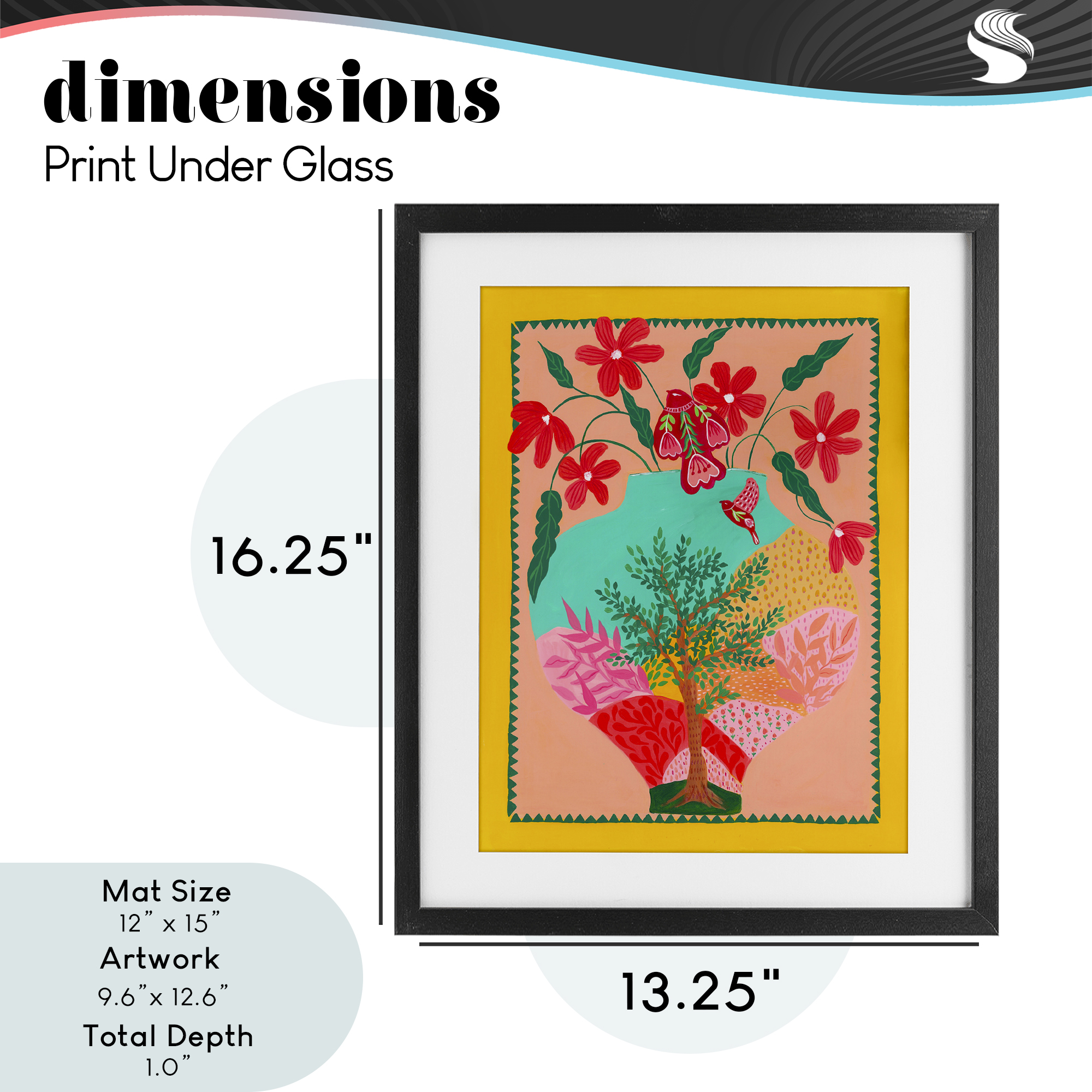 Folk Patterned Hope Vase Black Framed Print Under Glass, design by Nabeela Rumi