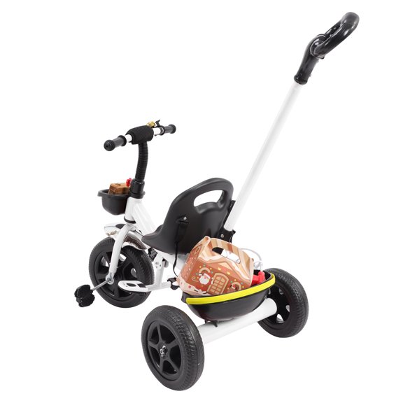 2 in 1 Kids Tricycle with Push Handle, Kids Push Trike with Safe Belt, Birthday Gifts for Boys and Girls