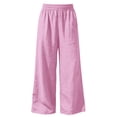 thumbnail image 5 of Kids Lightweight Wide Leg Trousers, Elastic Waistband, Breathable Casual Pants for Summer and Beach TripsPink150, 5 of 5