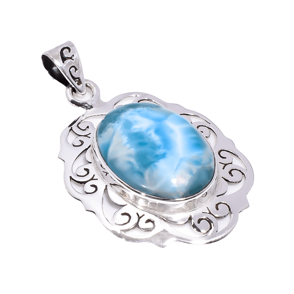 Natural Blue Larimar Gemstone 925 Sterling Silver Design Statement Pendant Gift for Women