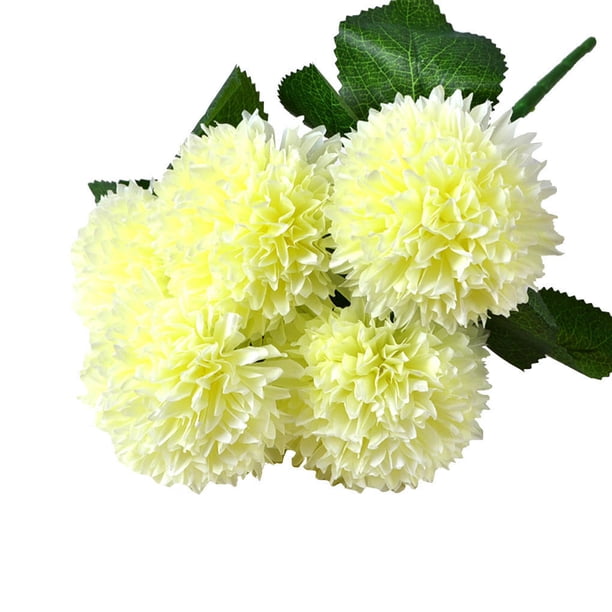 Ramo de flores artificiales de 5 cabezas Ceremonia de banquete de boda Decoración floral Tela de seda Flor falsa con hojas, Blanco kenally HA6561-01B