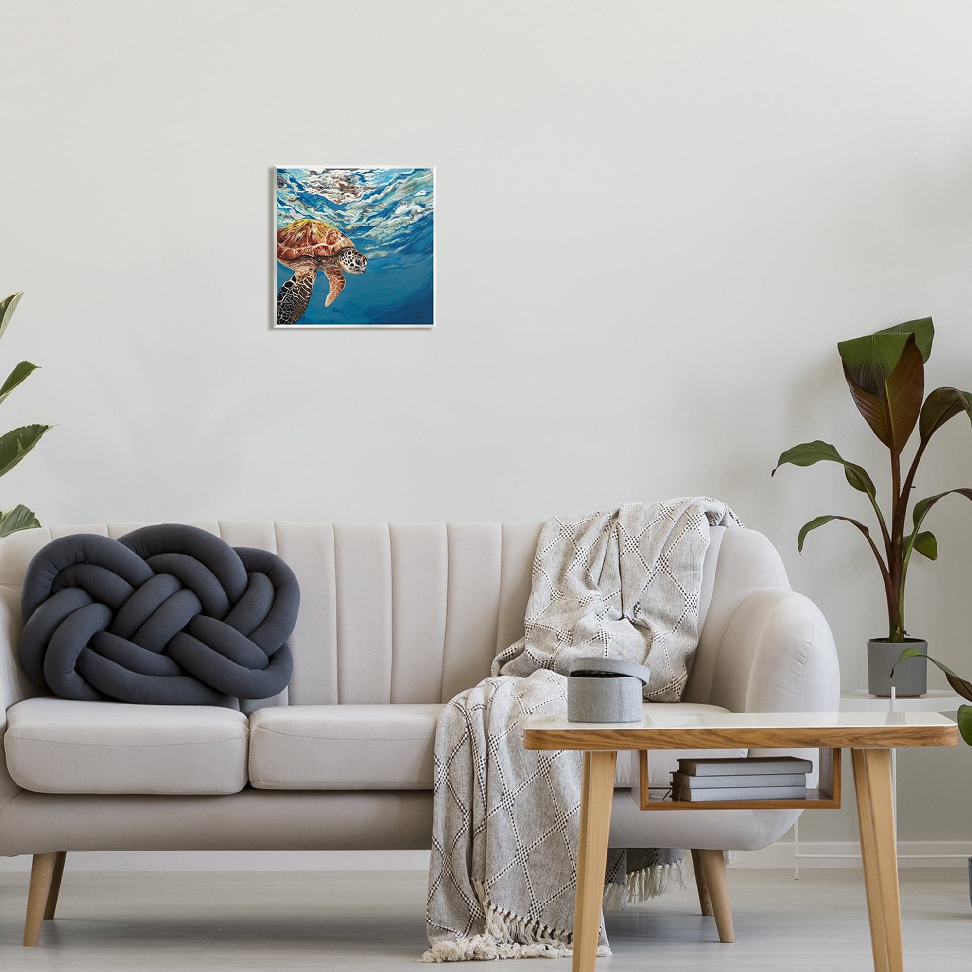 Stupell Industries Sea Turtle Swimming Distant Surface Ocean Water Waves Painting Unframed Art Print Wall Art, Design by Stacy Gresell