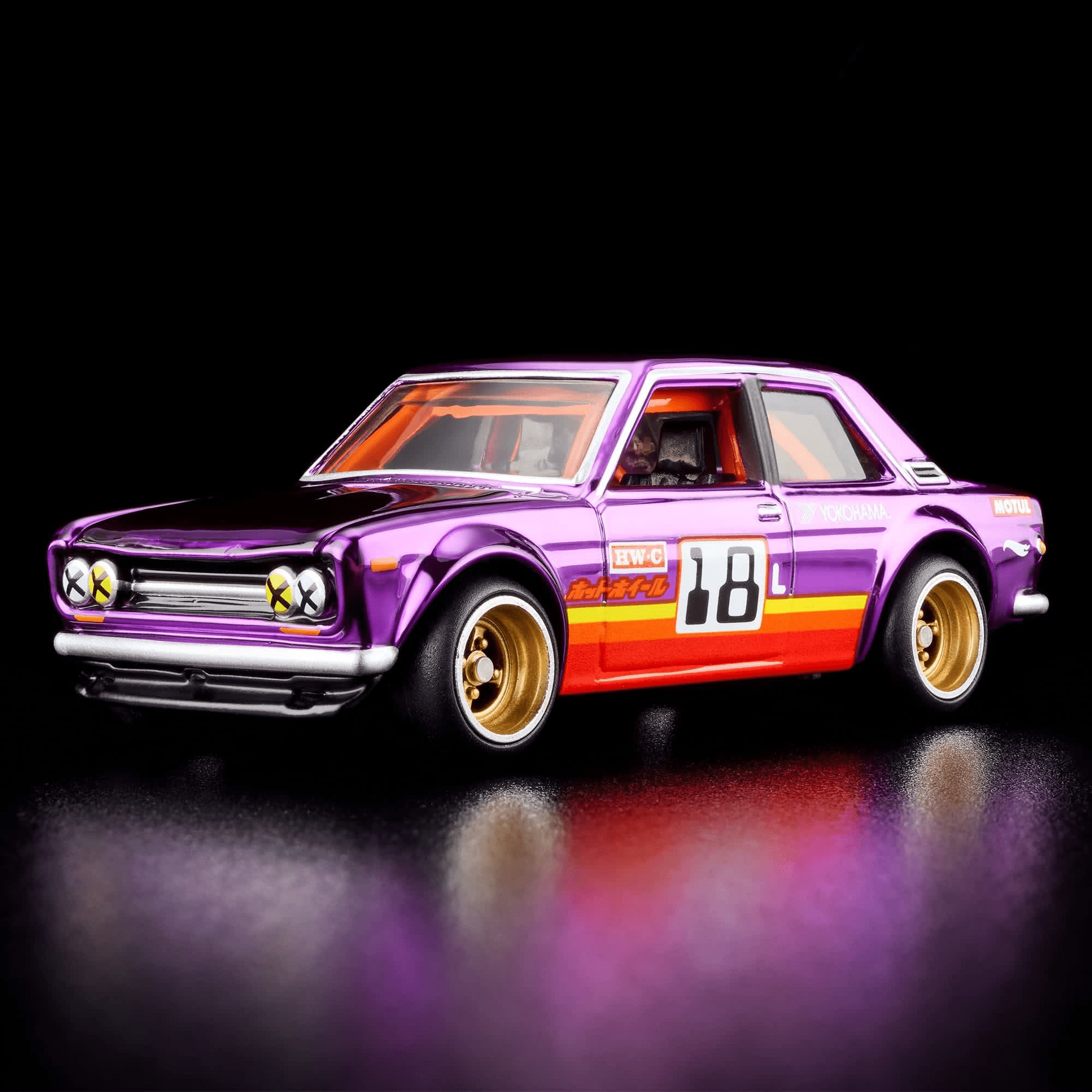 Hot Wheels RLC '71 Datsun 510, Spectraflame Purple, 1:64 Scale Die-Cast Metal Car with Opening Hood, Real Riders Gold Wheels, Exclusive Collectible