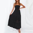 thumbnail image 3 of Mzoazpie Womens Summer Bohemian Strapless Women S Summer Dress off Shoulder Lace Trim Dresses for Juniors Backless Flowy A Line Large Womens Dress Beach Long Maxi Dress, 3 of 6