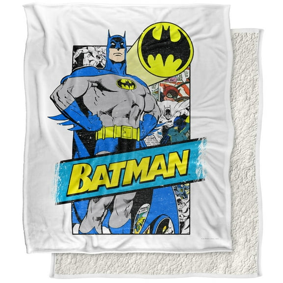 Batman Blanket, 50"x60", Out of The Pages Silky Touch Sherpa Back Super Soft Throw Blanket