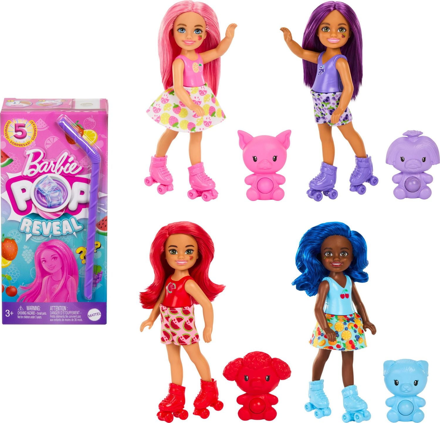 Barbie Pop Reveal Fruit Series Chelsea Doll with 5 Surprises Including Pop-It Pet, Scent & Color Change (Styles May Vary), Ages 3+