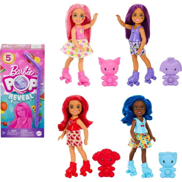 Barbie Pop Reveal Fruit Series Chelsea Doll with 5 Surprises Including Pop-It Pet, Scent & Color Change (Styles May Vary)