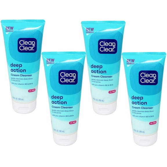 4 Pack - Clean & Clear Deep Action Cream Cleanser Oil-Free 6.50 oz Each