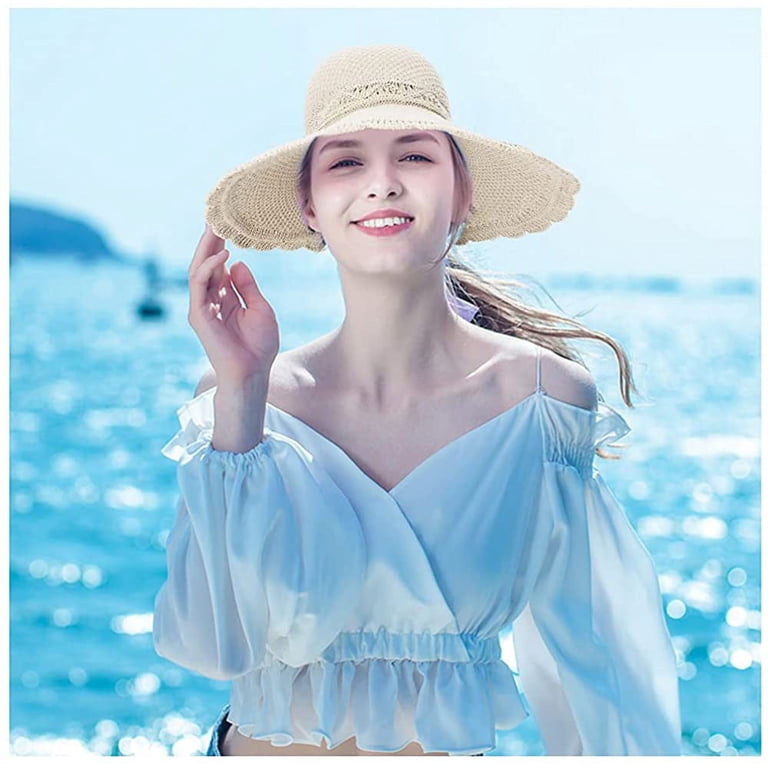 Ludlz Womens Beach Sun Hat Ponytail Hat Wide Brim Straw  display picture 1