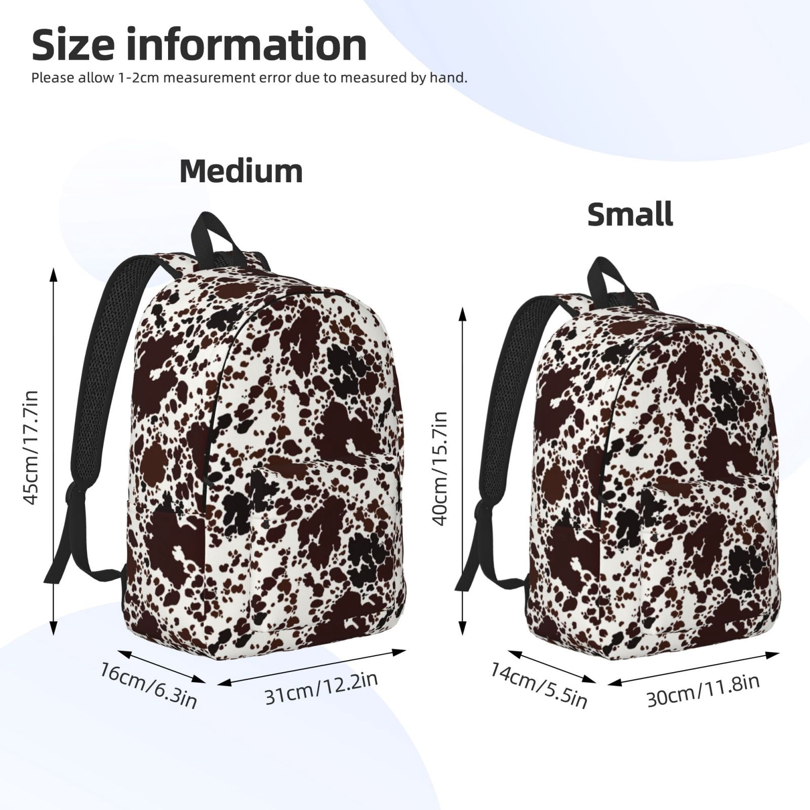 Vsdgher Cow Skin Print Canvas Backpack Travel Rucksack Unisex Knapsack 15.7/17.7Inch Laptop Backpack for Work,College -Medium