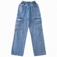 thumbnail image 5 of kpoplk Girls Crossover Flare Jeans Stretchy Bootcut Yoga Pants Bell Bottoms with Pockets(Blue,2-3 Y), 5 of 6