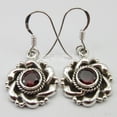 thumbnail image 2 of SilverStarJewel High End Oxidized Jewelry, Natural Garnet Gem, 925 Solid Silver Earrings 1.3", 2 of 3