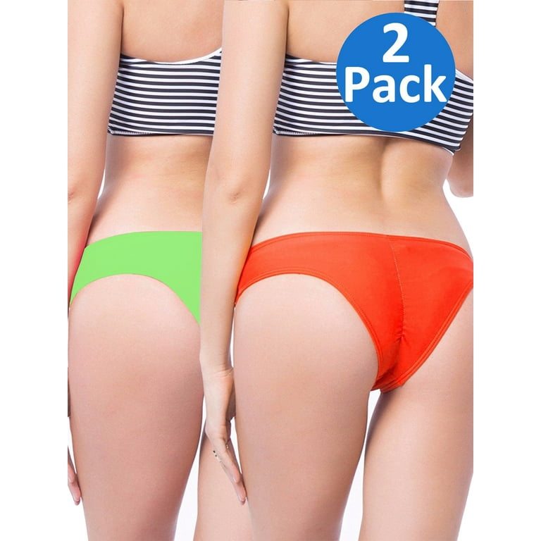 SAYFUT Women's Itsy Back Ruched Cheeky Thong Bikini Bottoms Underwear  Stretch Panty 2 Pack 