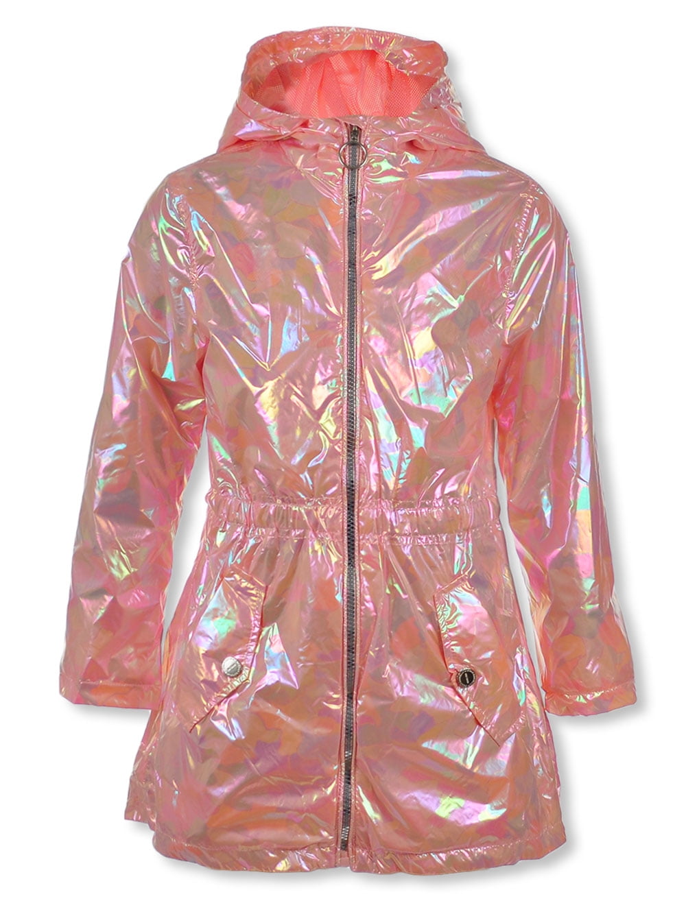 Girls Holographic Silver Jacket Showerproof Raincoat Mac Baby Girls to Teens 