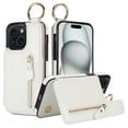 thumbnail image 6 of JTCASES for iPhone 13 Case, PU Leather Lychee Pattern Zipper Purse Finger Ring Buckle Card Slots Stand Shell for iPhone 13 Wear-resistant Shockproof Wallet Cover, White, 6 of 8