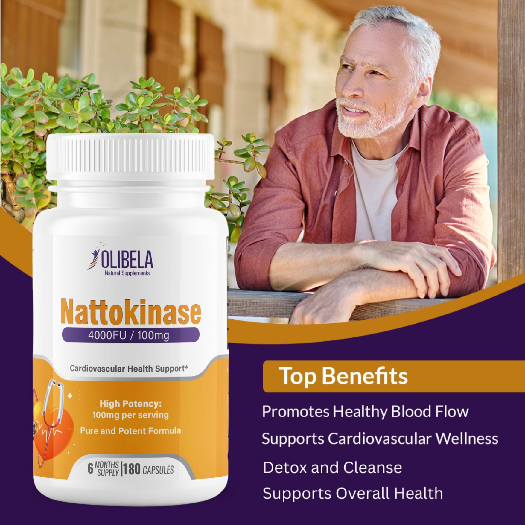 Olibela Nattokinase 4000FU 180 Vegan Capsules 100mg – Natural Circulation & Cardiovascular Support Supplement, Non-GMO, 3-Month Supply