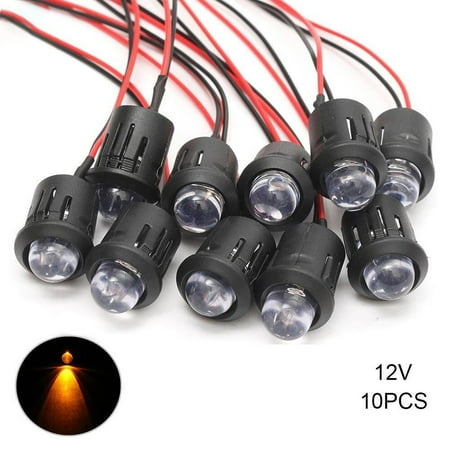 

LLDI 10 Pcs 12V 10mm Pre-Wired Constant Led Ultra Clear Bulb Cable Prewired Led Lamp Yellow
