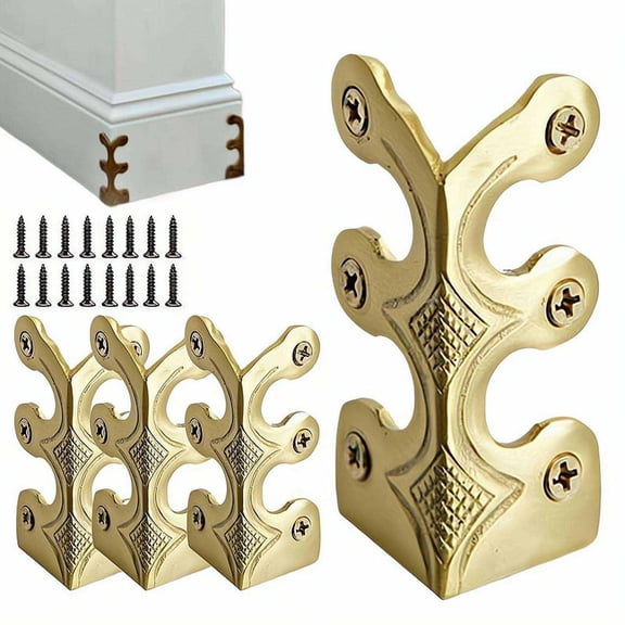 4 Pcs Solid Brass Baseboard Corner Protectors, Skirting Board Corners Protectors, Vintage Metal Corners Protector for Table Corner Edge Cover, Furniture Safety Bracket with Screws