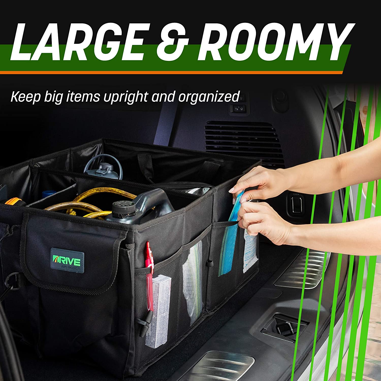 DRIVE Auto Products Multi Compartment Car Organizer and Trunk Storage, SUV Cargo Accessories Black - image 5 of 8