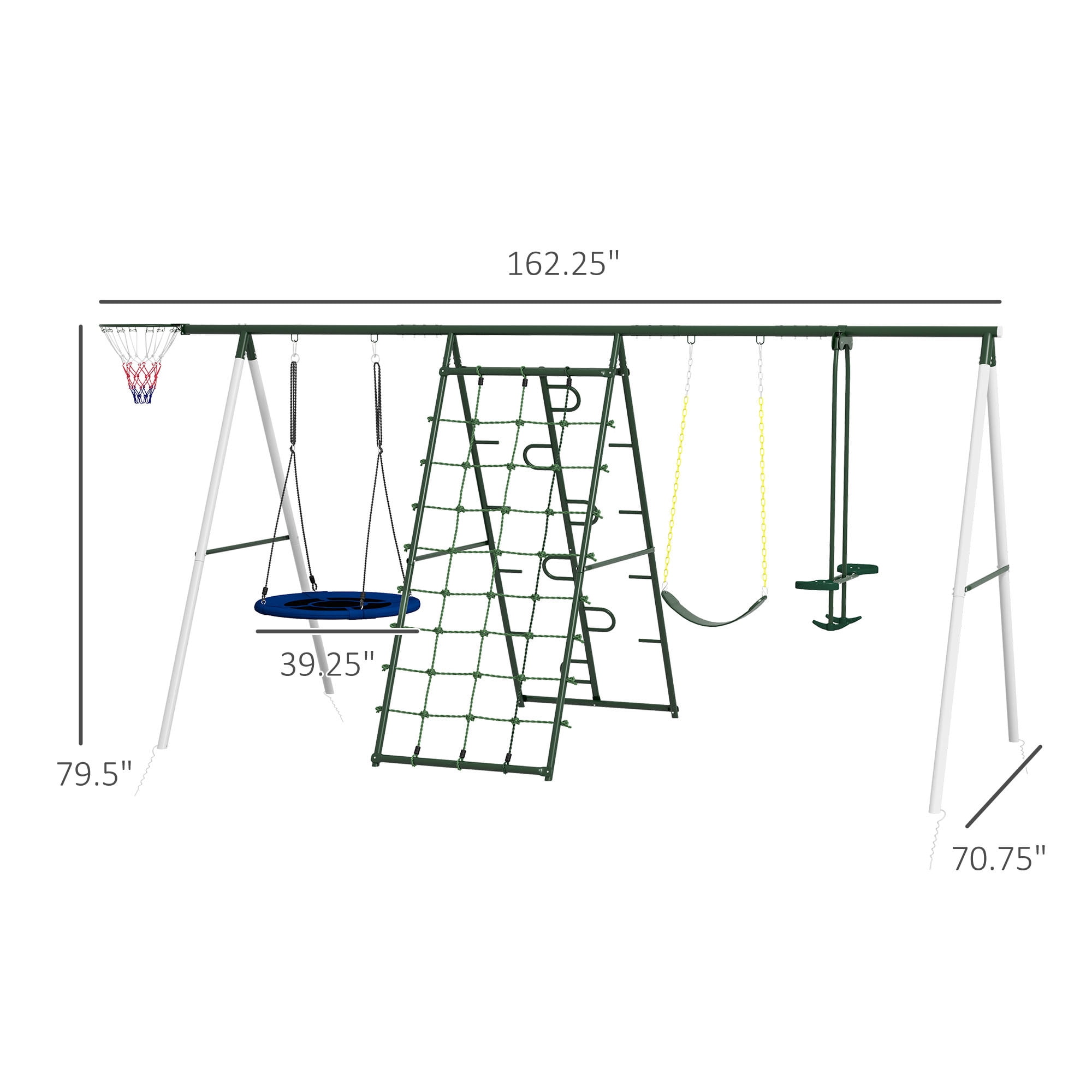 Aukfa 7 in 1 Kids Swing Set with Slide, Outdoor Heavy-Duty Metal Playset with Climbing for Backyard, Blue