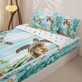 thumbnail image 3 of Manfei Cartoon Sea Turtle Zipper Twin Comforter Sets with Fitted Sheet and 2 Pillowcases,Calm Ocean Plant Zipper Bedding Set,Green,Polkadot Reversible,4pcs, 3 of 8