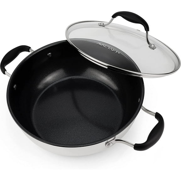 AVACRAFT Nonstick Everyday Pan, 9 inch, Ceramic Coating, Stainless Steel, Induction Compatible, Dishwasher Safe