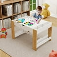 thumbnail image 4 of Kids 2 in 1 Play Table with 7 Storage Compartments,Compatible with LEGO Building Block,Modern Activity Learning Table Game Furniture-White, 4 of 9