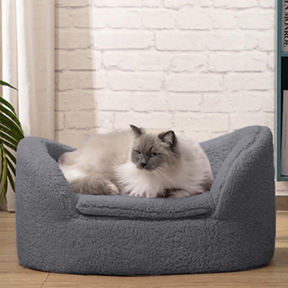 Cat Sofa Couch, Pet Sofa for Cats and Small Dogs, Sherpa Fleece Cat Sleeping Bed, Ultra-Soft Snuggle Cat Sofa for Indoor Kitten, Luxury Mini Dog Couch Sofa Bed, Gray