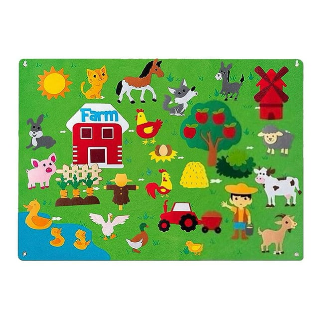 LEEYNEER Farm Felt Board Children‘S Early Education 3diy Three-Dimensional Felt Game Pack Storyboard Learning Board Printing Dinosaur Animals