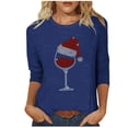 thumbnail image 1 of BLVB T-Shirts à Col Rond à Manches 3/4 pour Femmes de Noël, T-Shirt Graphique avec Bonnet Rouge, Hauts, Hauts Assortis pour Fêtes Familiales d'Hiver, 1 of 5