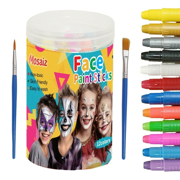 Kit de pintura facial Mosaiz, 12 colores, a base de agua, giratoria, lavable
