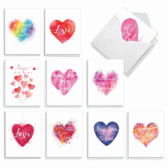 20 Blank All Occasion Note Cards with Envelopes (4" x 5.12") - Line Heart All Occasion (10 Designs, 2 Each) AM3182OCB-B2x10