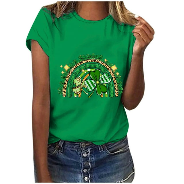 QIPOPIQ T-Shirts à Manches Courtes pour Femmes à Col Rond T-Shirts de la Saint-Patrick T-Shirt pour Dames T-Shirt Shamrock T-Shirt Vert T-Shirts de la Saint-Patrick T-Shirts Amples Léopard T-Shirts de Fête T-Shirts Graphiques Aubaines