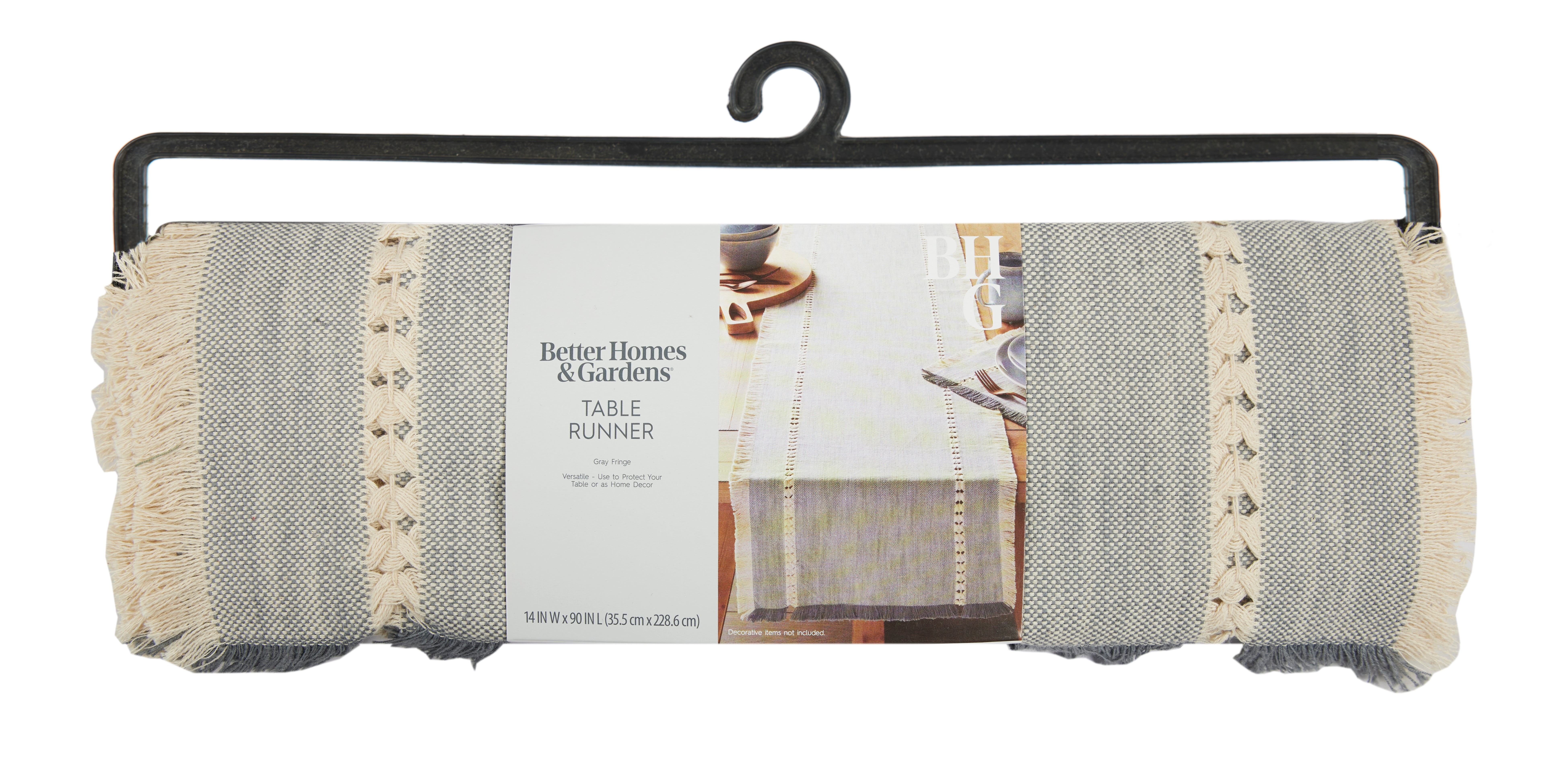Better Homes & Gardens Gray Fringe Table Runner - 14 x 90" - Gray - 100% Cotton