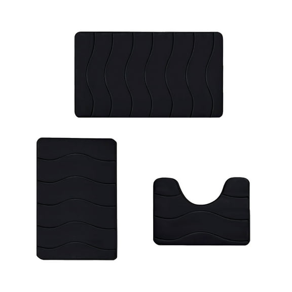 Luxury Memory Foam Bath Mat Set 3 Piece,Ultra Soft Non Slip Absorbent Bathroom Rugs,Water Absorbent Shower Mat & U-Shaped Toilet Mat,Machine Washable Bath Rugs for Bathroom Decor