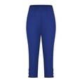 thumbnail image 5 of Women's Capri Pants Tummy Control Knee Length Yoga Leggings Casual Solid Cutout High Waisted Cropped Pant Blue L, 5 of 7