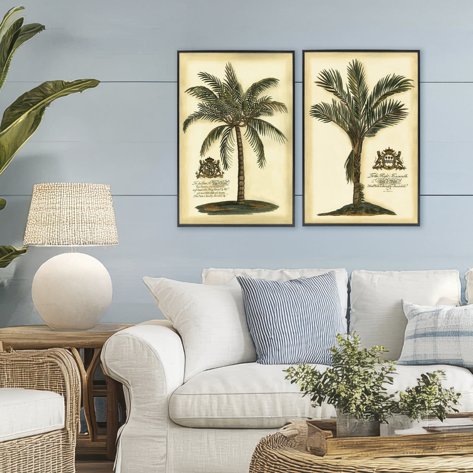 Stupell Industries Vintage Historical Palms 2 Piece Black Framed Giclee Art Set, design by Vision Studio