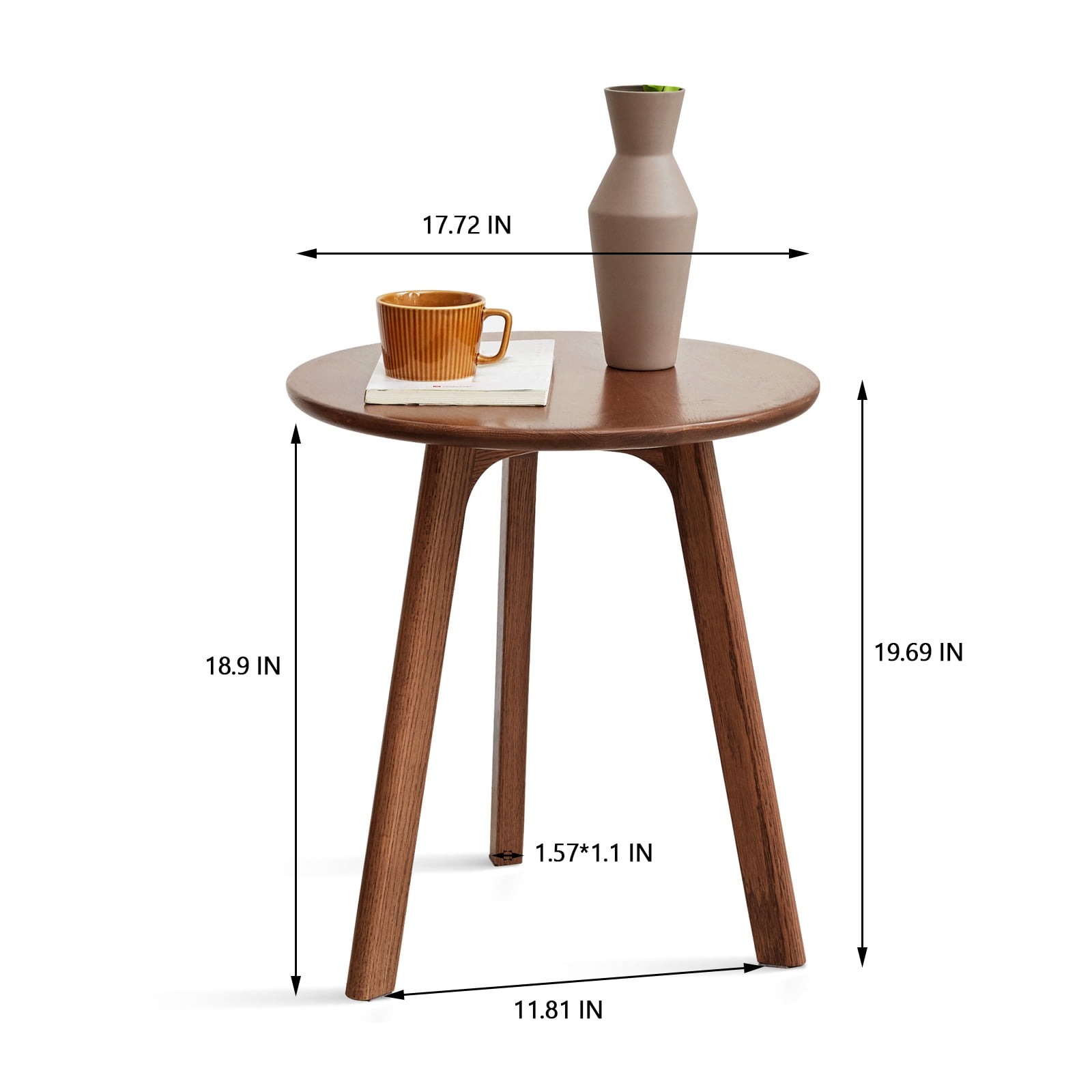 MAYEERTY Solid Oak Wood Round End Table, Mid-Century Modern Small for Apartment Living Room Bedroom Balcony Small Spaces